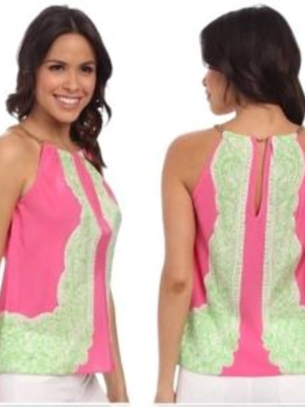 NWT Lilly Pulitzer Pink/Green Chain Silk Top in